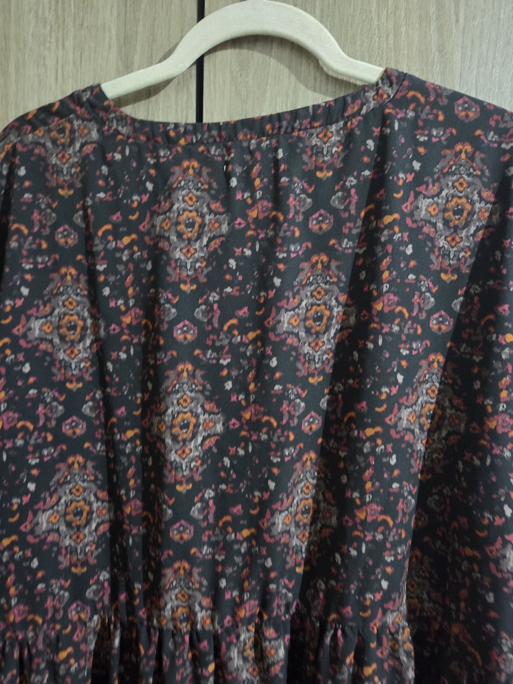 Maurices Black Tunic Top with Rust and Pink Floral Print - Picture 4 of 7